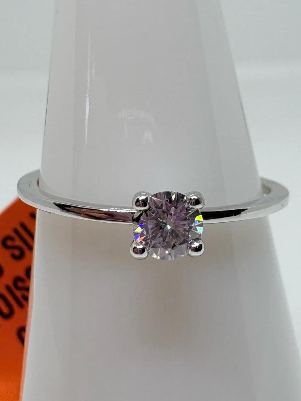 Sterling Silver Moissanite Solitaire Engagement Ring Size 7